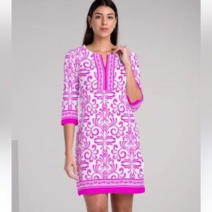 Rezobay Resort Wear Pink & White Palm Beach Shift Mini Dress Small